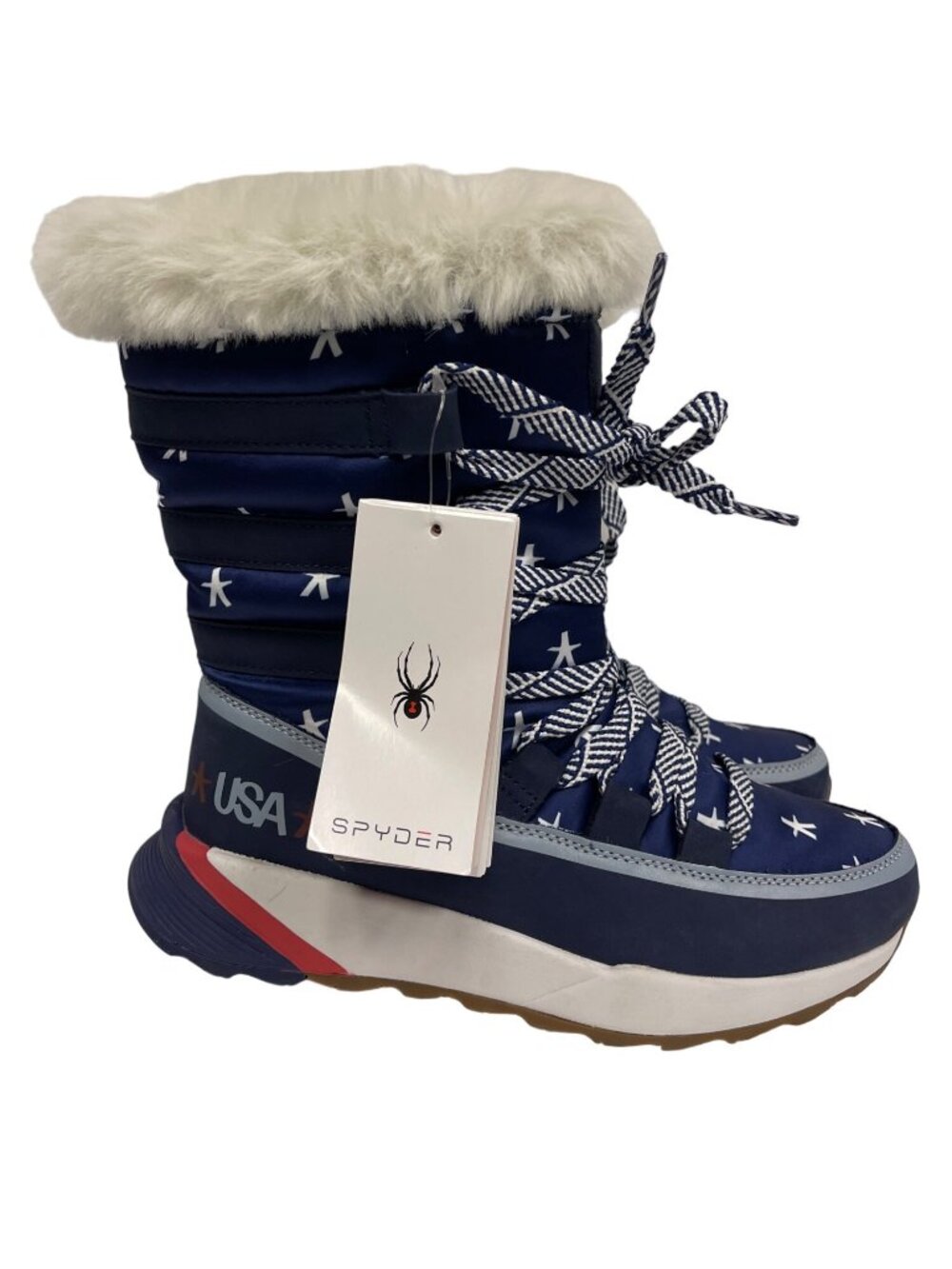Spyder Altitude Snow Boots USA Indigo Stars Waterproof PrimaLoft Size 7 NWT NEW